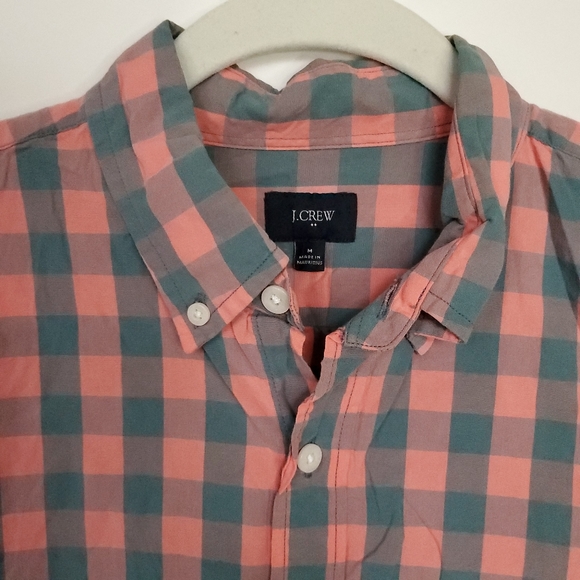J. Crew Plaid Button-Down Shirt Men's Medium Coral Blue/Green Slim Long Sleeve - Picture 5 of 9